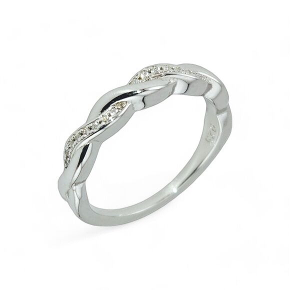 Sterling Silver 925 Braided Clear CZ Ring - Picture 5 of 5